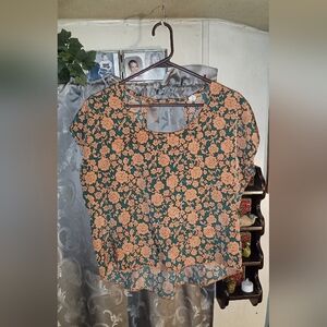 Floral Green and Orange Women's Top